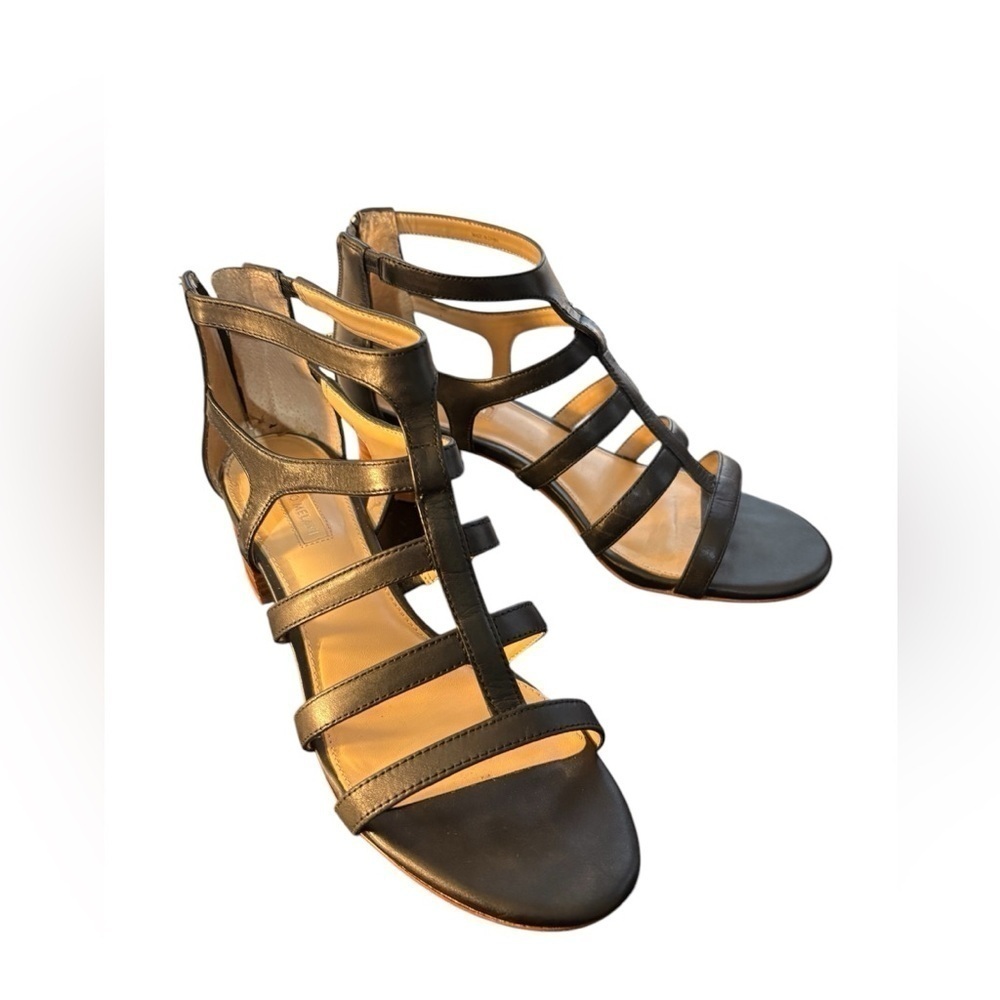 Antonio Melani Black Leather Cage Block Heel Sandals Women’s 7.5